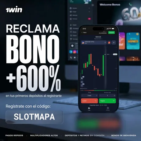 Promo de la app móvil 1win con código SLOTMAPA
