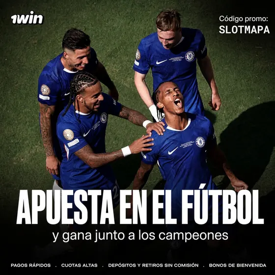 Apuesta en el fútbol en 1win: jugadores del Chelsea en la cancha, código SLOTMAPA