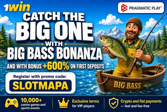 Big Bass Bonanza on 1win, catch the big one with promo code SLOTMAPA