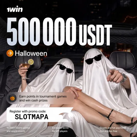 1win Halloween promo art, promo code SLOTMAPA