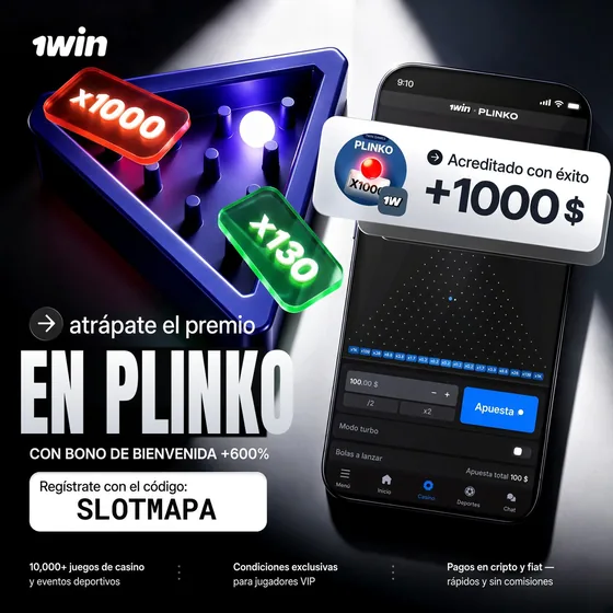 Promo de Plinko en 1win con código SLOTMAPA, atrapa el premio en Plinko